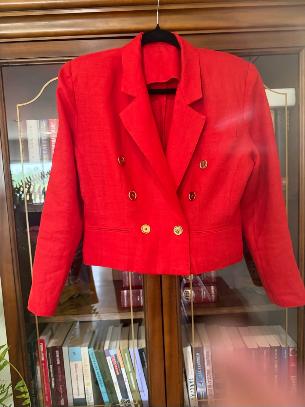 Elliott Lauren Red Double-Breasted Cropped Blazer